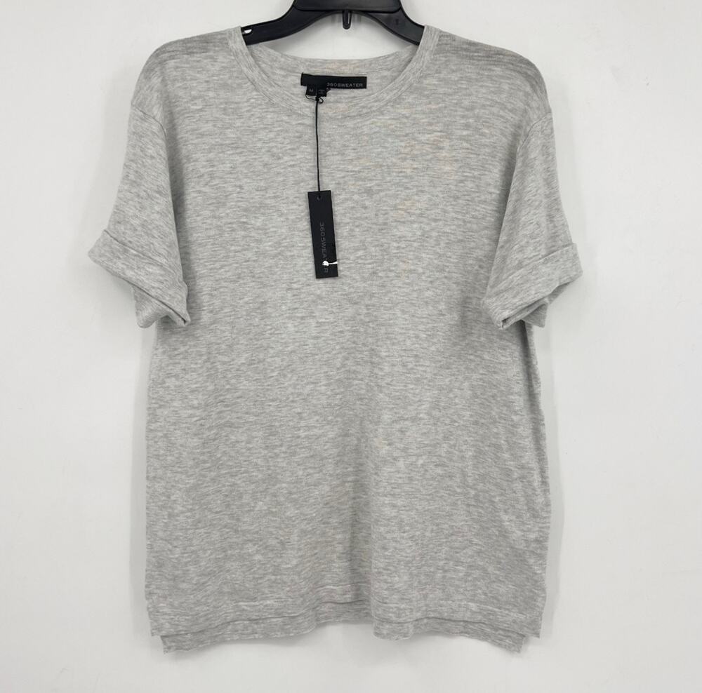 360 SWEATER Women's Cotton Cuff Short Sleeve Crew Tee Medium Heather Grey NWT
